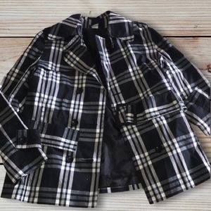 Seductions Black/Grey/White Plaid Coat Size L
